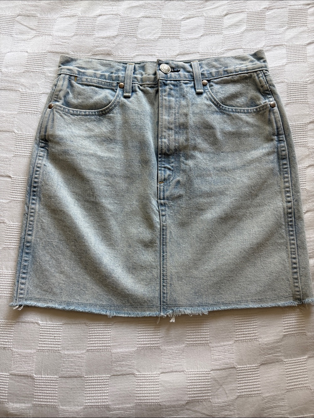 Rag & Bone Light Wash Frayed Denim Mini Skirt 26